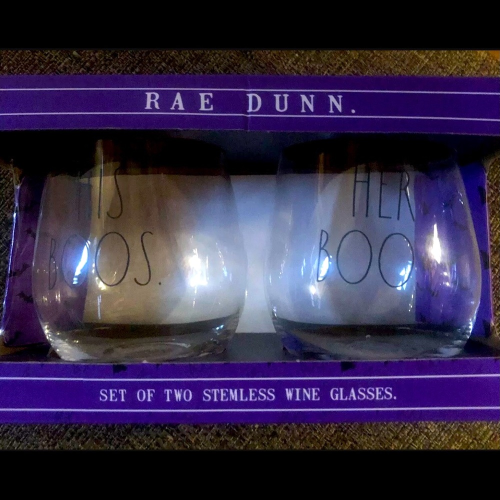 NWT Rae Dunn stemless Halloween/Spooky Wine Glasses